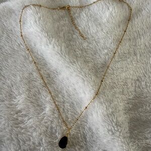 Slide Gold Teardrop Black Stone Pendant